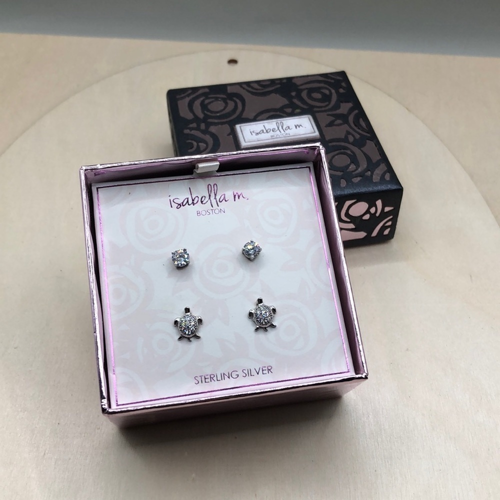 Isabella M solid sterling silver 925 and CZ post stud earrings.